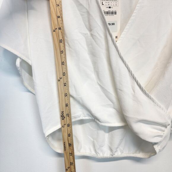 Zara Crossover Blouse Top Size L White Short Sleeve Pullover V-neck Flowy Chic - Picture 10 of 13